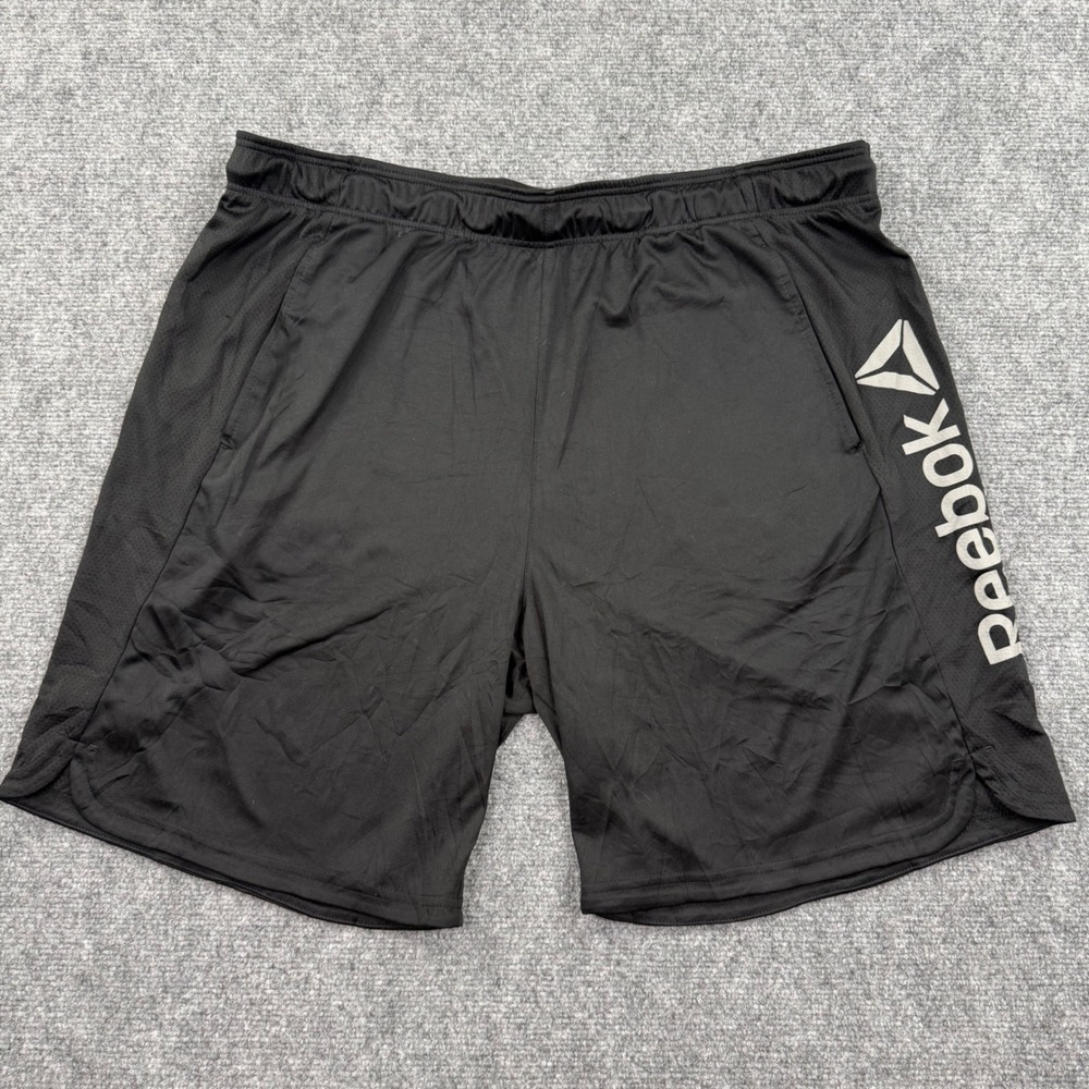 Reebok Athletic Shorts 2XL Black Logo Mesh‎ Activewear Mens